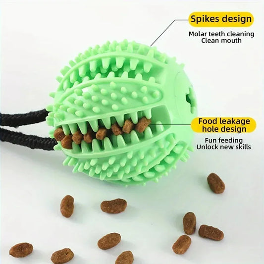 Interactive Suction Cup Dog Toy Treat Dispensing Sound Toy Durable Rubber Ball for Tug-of-War & Training