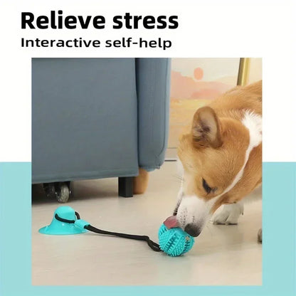 Interactive Suction Cup Dog Toy Treat Dispensing Sound Toy Durable Rubber Ball for Tug-of-War & Training